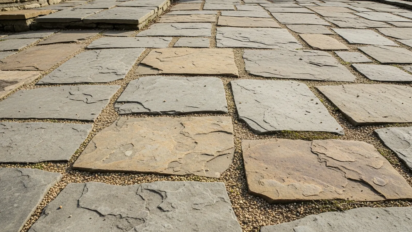 An outdoor surface showing visible shifting and unevenness caused by long-term ground movement beneath the material.