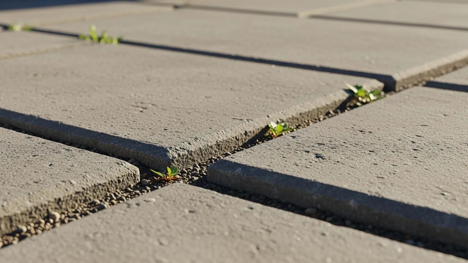 Uneven outdoor walkway slabs caused by localized ground settling beneath the surface.
