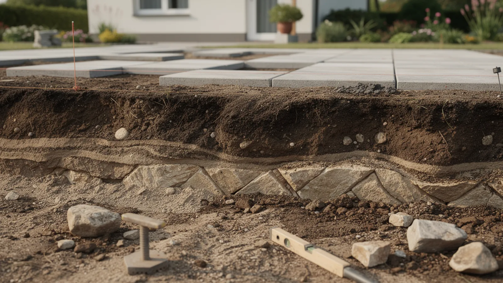 Improper soil compaction during outdoor construction leading to future ground settling.