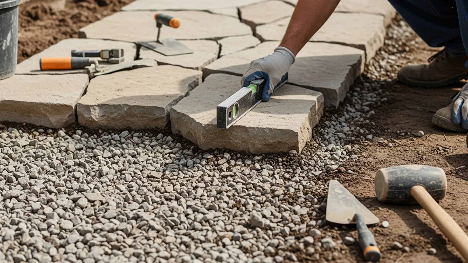 An outdoor surface showing uneven settling caused by insufficient soil compaction during installation.