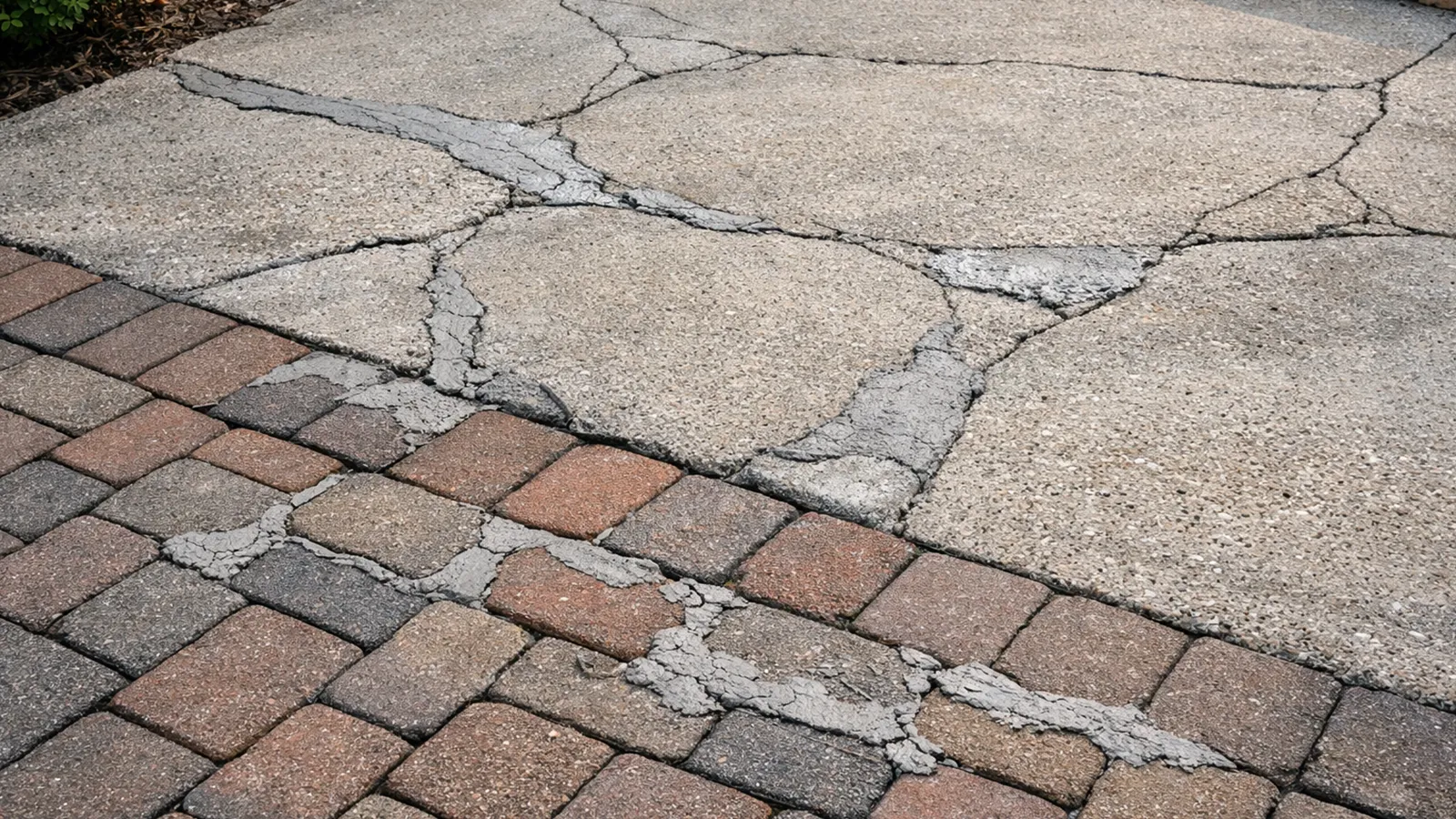 Outdoor surfaces showing repeated cracking and unevenness after repairs that ignored soil movement.