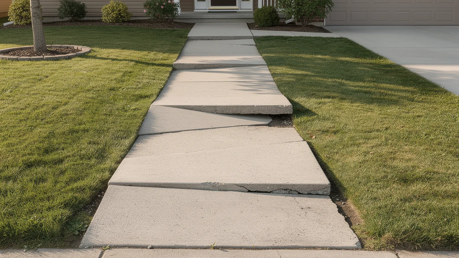 Progressive ground loss spreading beneath an outdoor walkway and increasing unevenness.