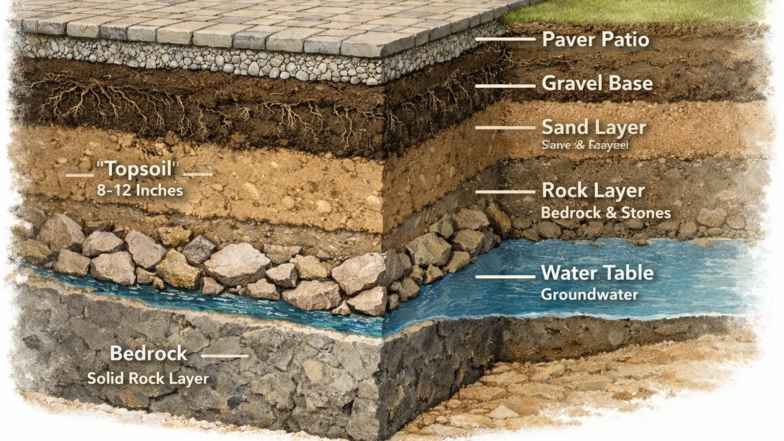Subsurface soil movement beneath an outdoor surface illustrating how shifting ground affects stability over time.