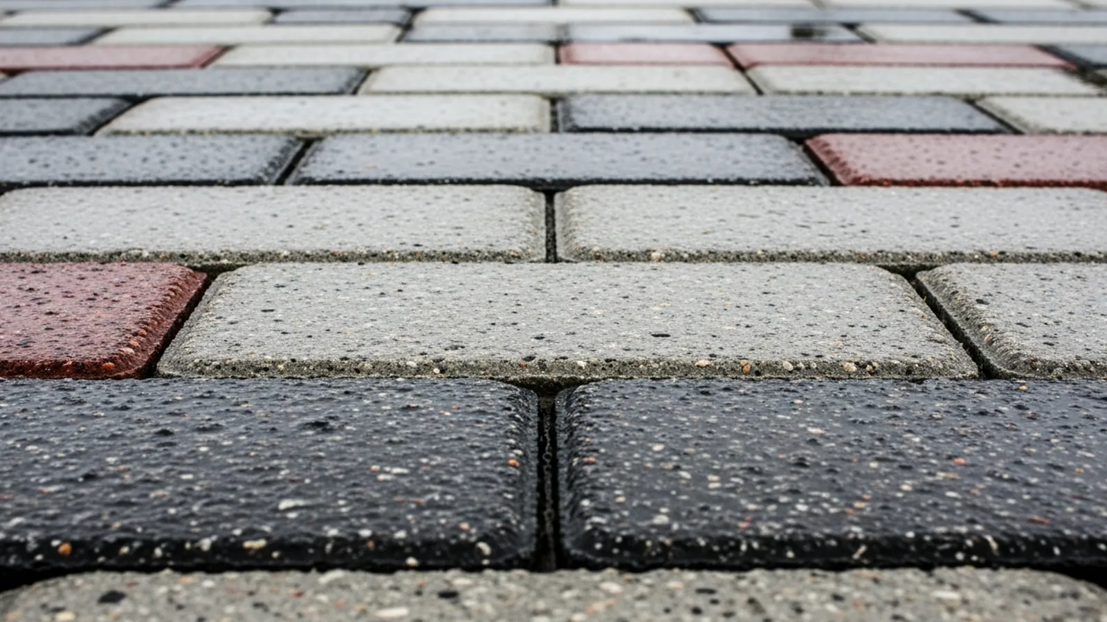 Close-up of a damp outdoor patio surface showing texture differences that influence how quickly wet areas become slippery.