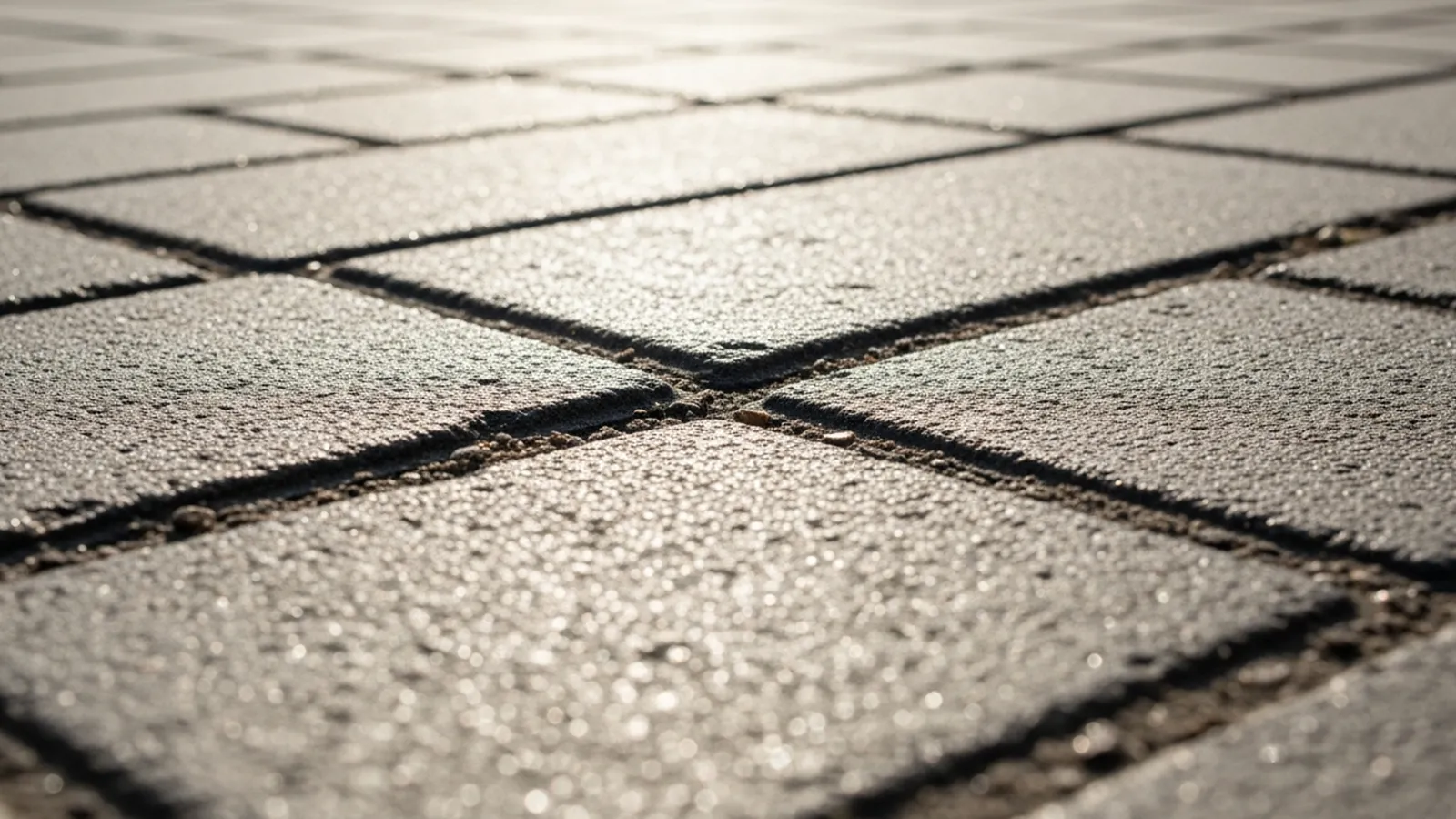 Close-up images of worn outdoor concrete and paver textures showing subtle smoothing from repeated use.