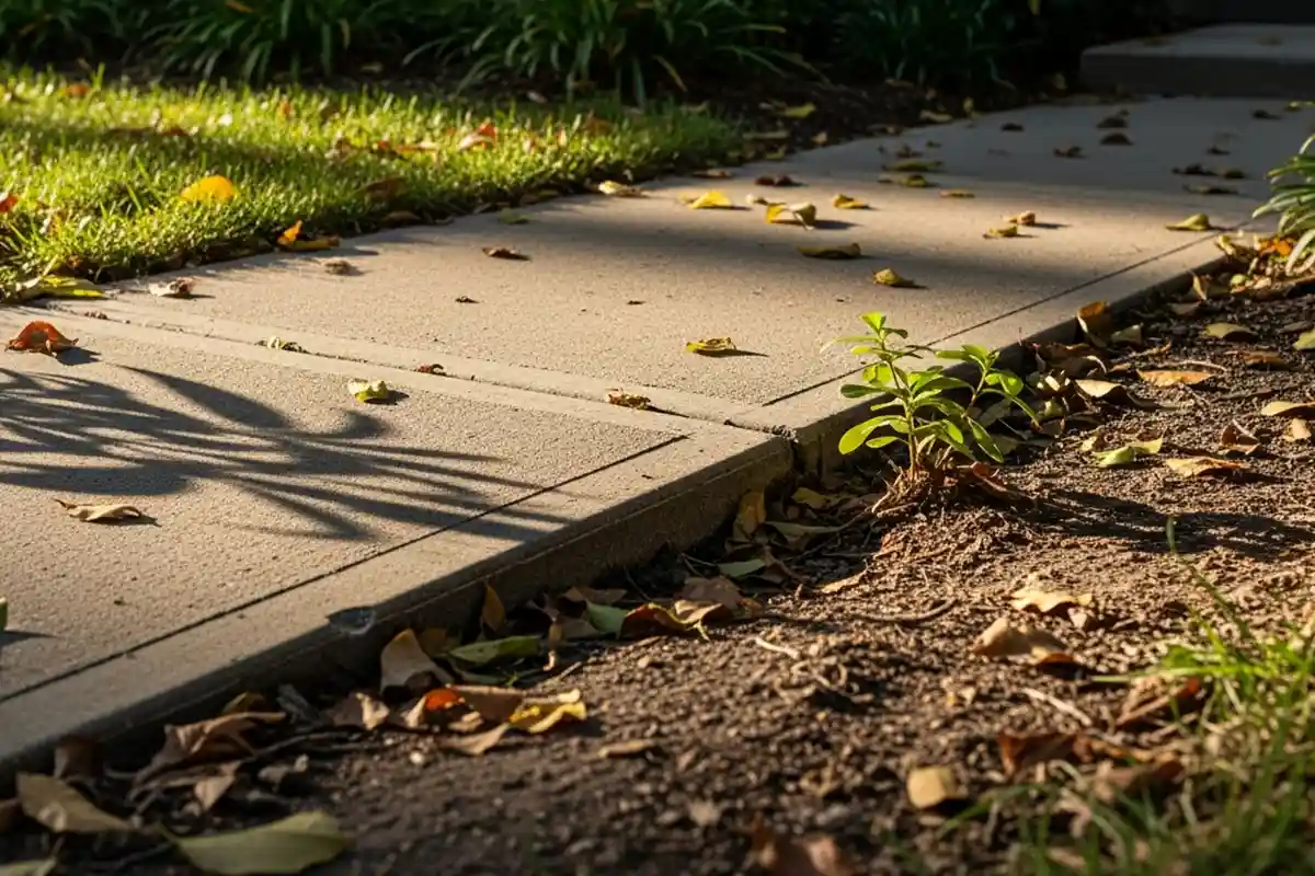 Residential walkway showing slight sinking and separation along edges due to prolonged moisture exposure.