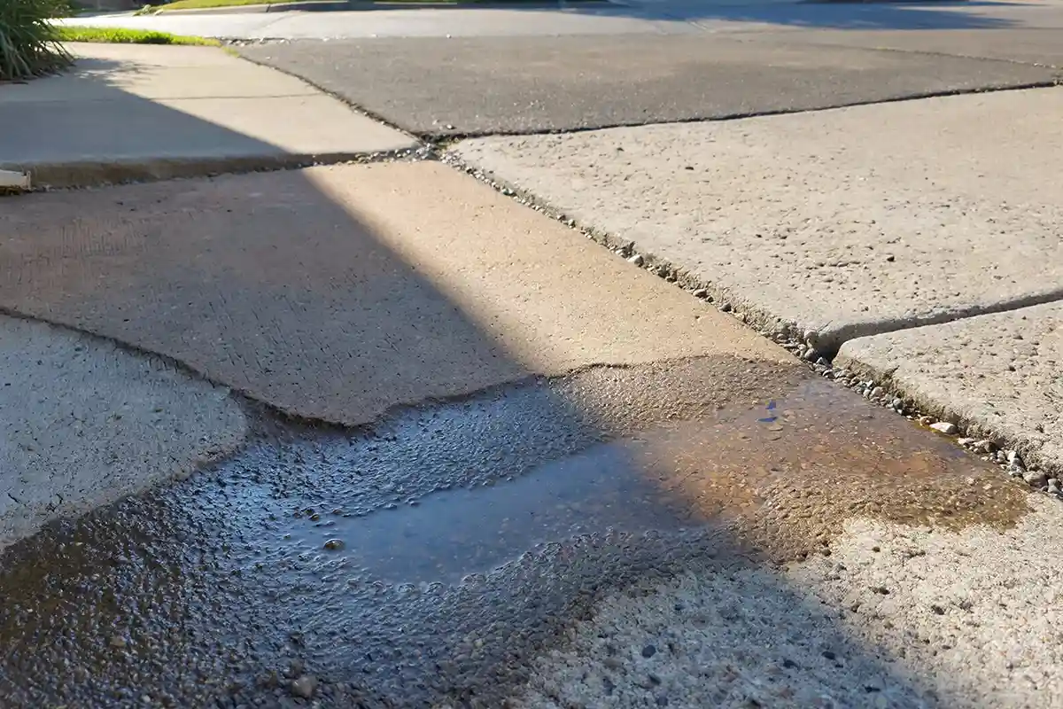 Outdoor walkway showing uneven drying, edge erosion, and transition gaps caused by drainage imbalance.