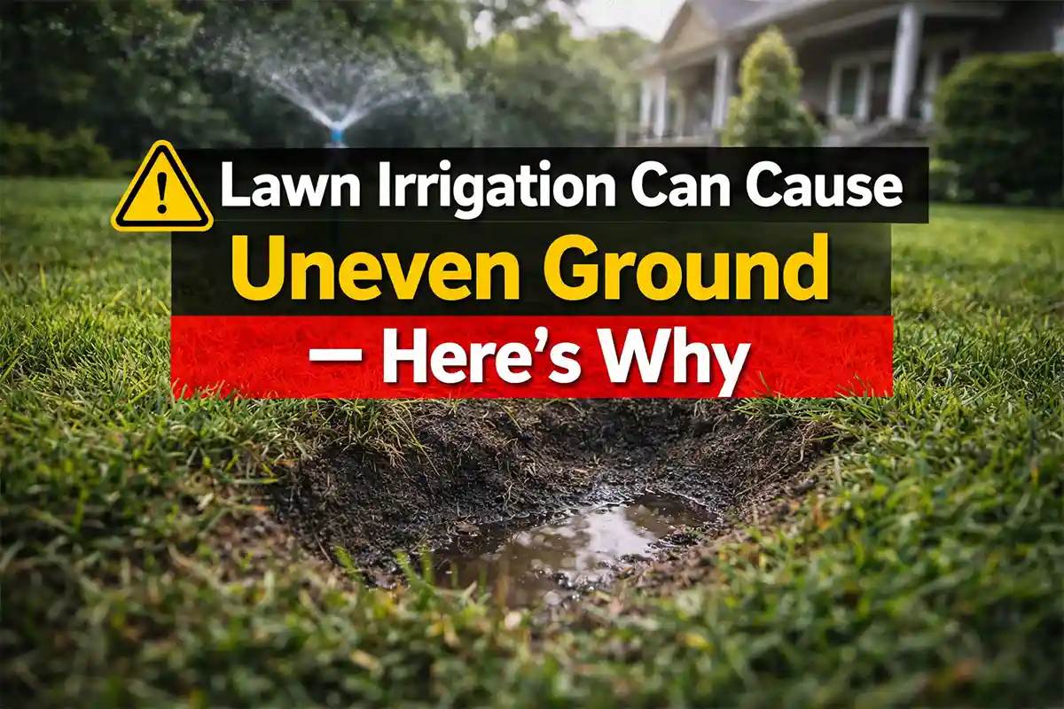 Lawn irrigation oversaturating soil causing uneven outdoor walkway and ground settling.