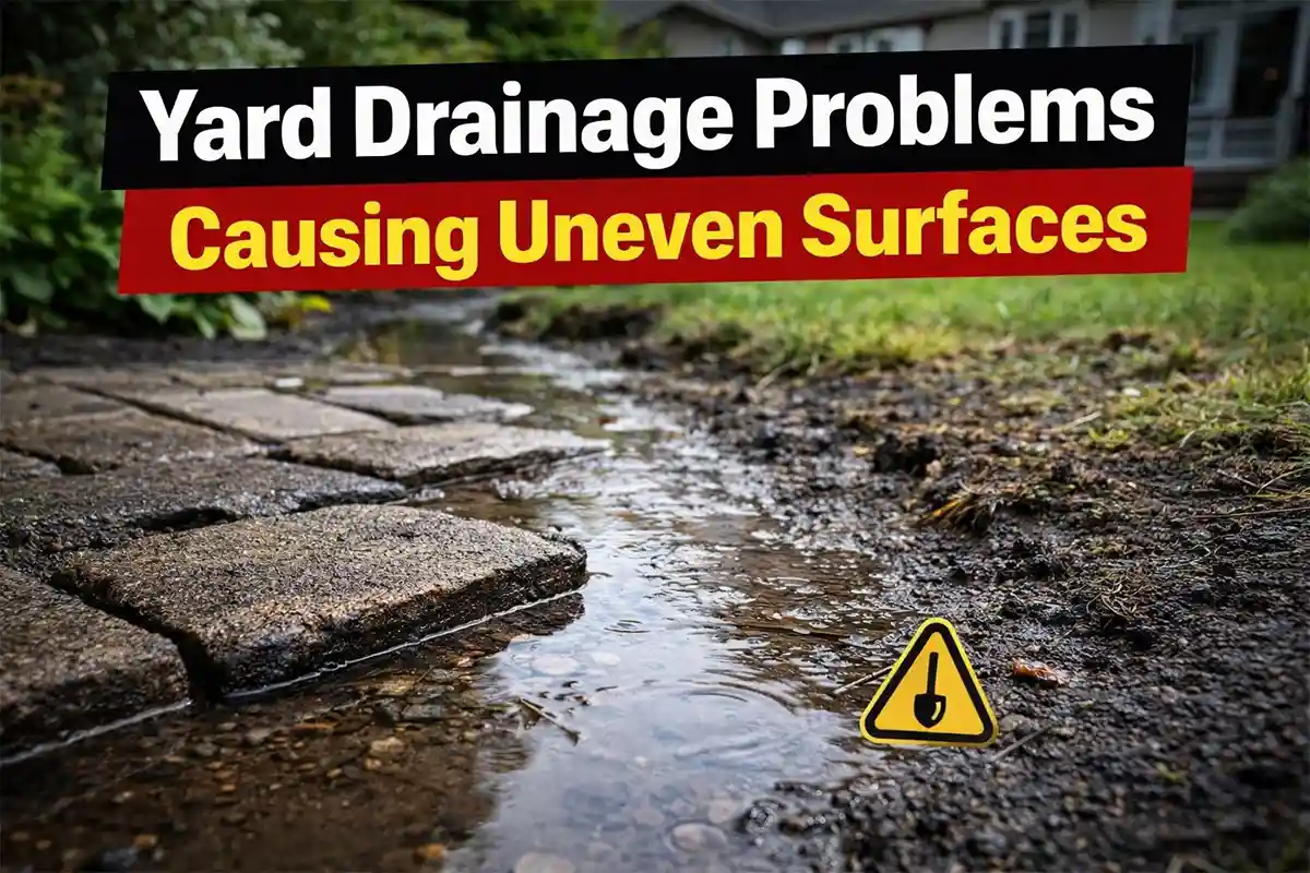 yard drainage problems causing uneven patio and sinking outdoor surfaces in residential backyard